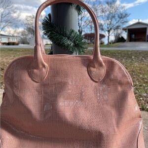 Jessica Simpdon Pink Crocodile-Embossed Handbag